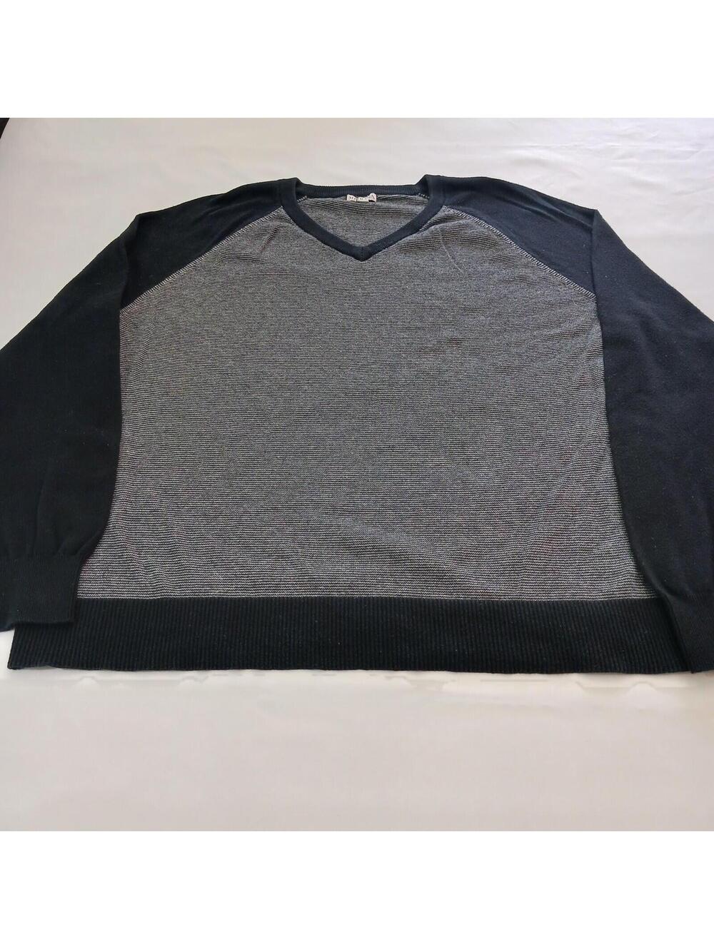 Vintage Merona V-Neck Mens Black & Gray Pullover Sweatshirt Long Sleeve 2XL